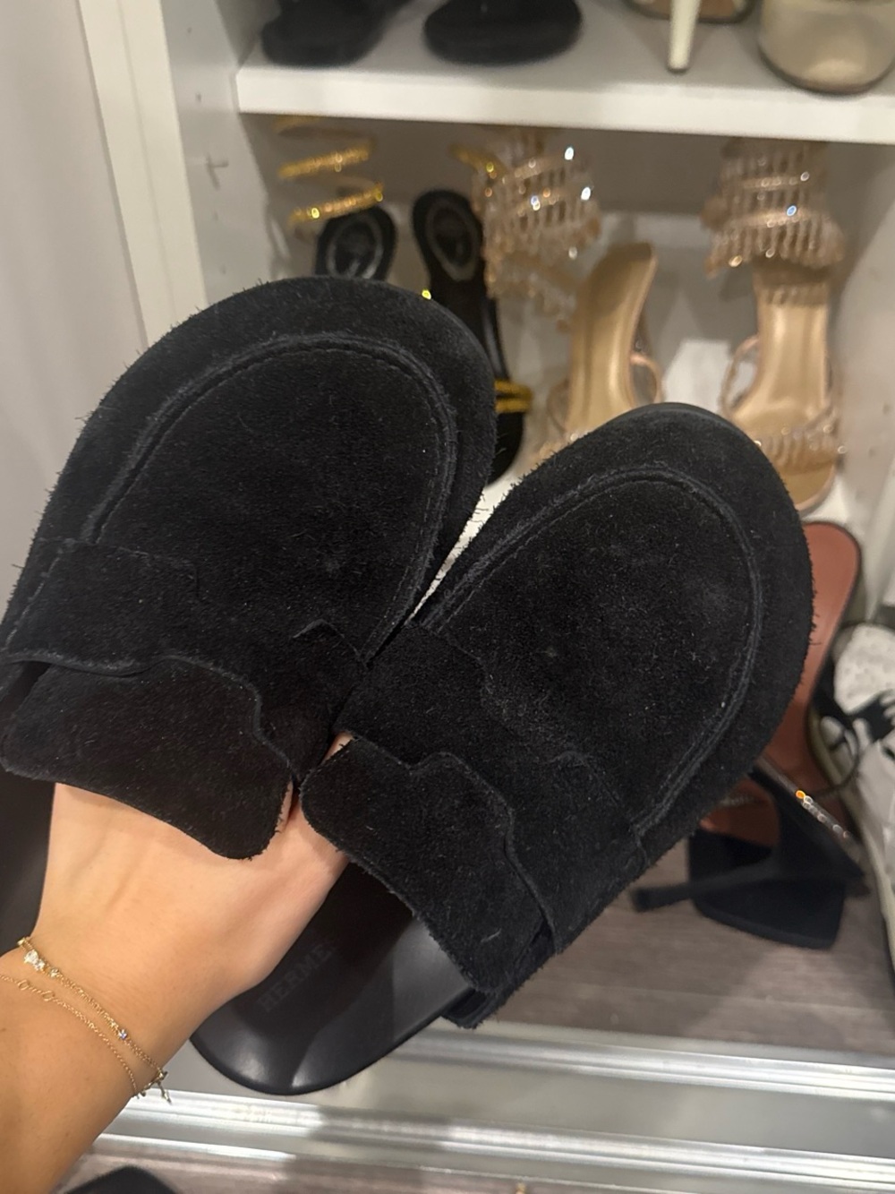 Hermes Black Suede Penny Loafers